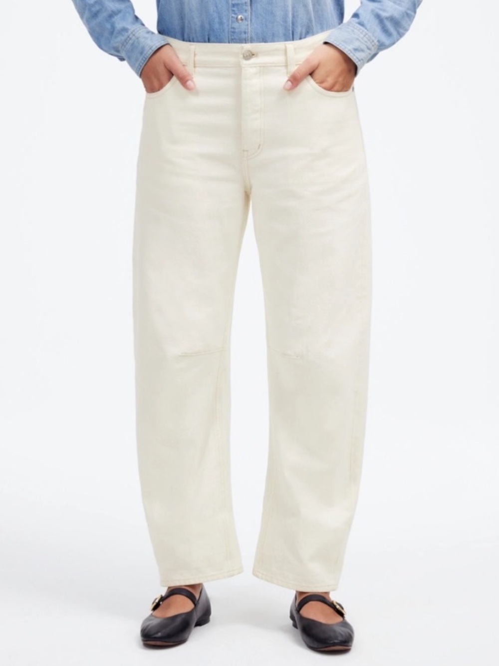 NWT Madewell Darted Barrel Leg Jeans Size 27P 27 Petite Cream Denim $148 NU344